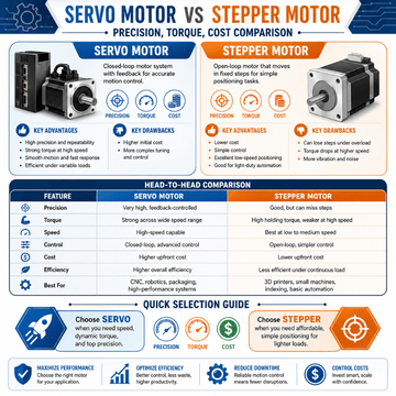Servo Motor vs Stepper Motor: Precision, Torque, Cost Comparison