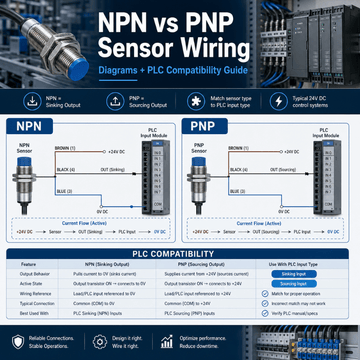 NPN vs PNP Sensor Wiring: Diagrams + PLC Compatibility Guide