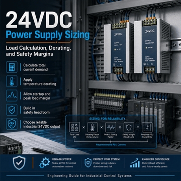 24VDC Power Supply Sizing: Load Calculation, Derating, and Safety Margins