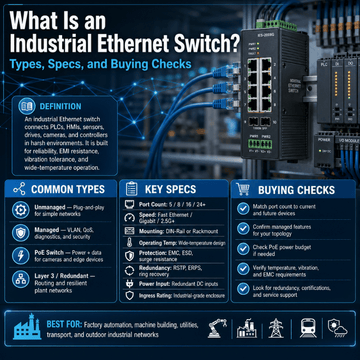 What Is an Industrial Ethernet Switch? Types, Specs, and Buying Checks